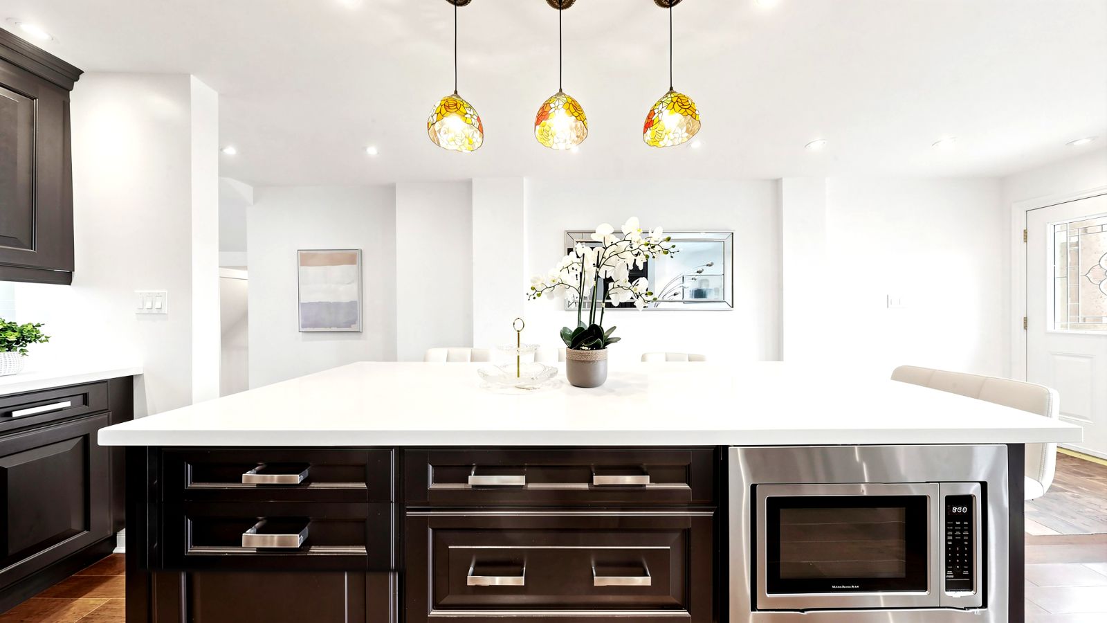 Island with pendant lighting