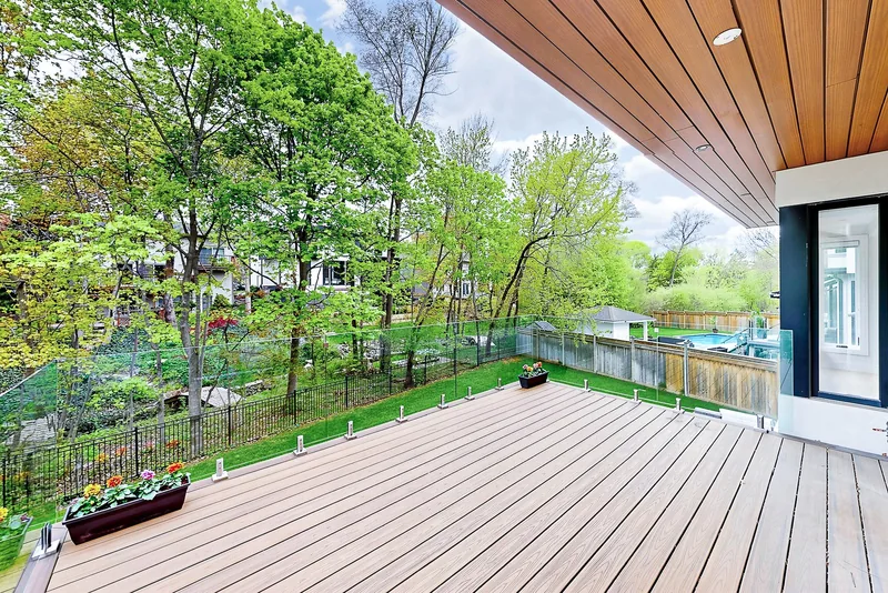The covered terrace opening to the trees along Wedgewood Creek