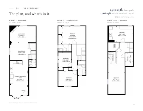 Brochure page 11: floor plans for all three levels